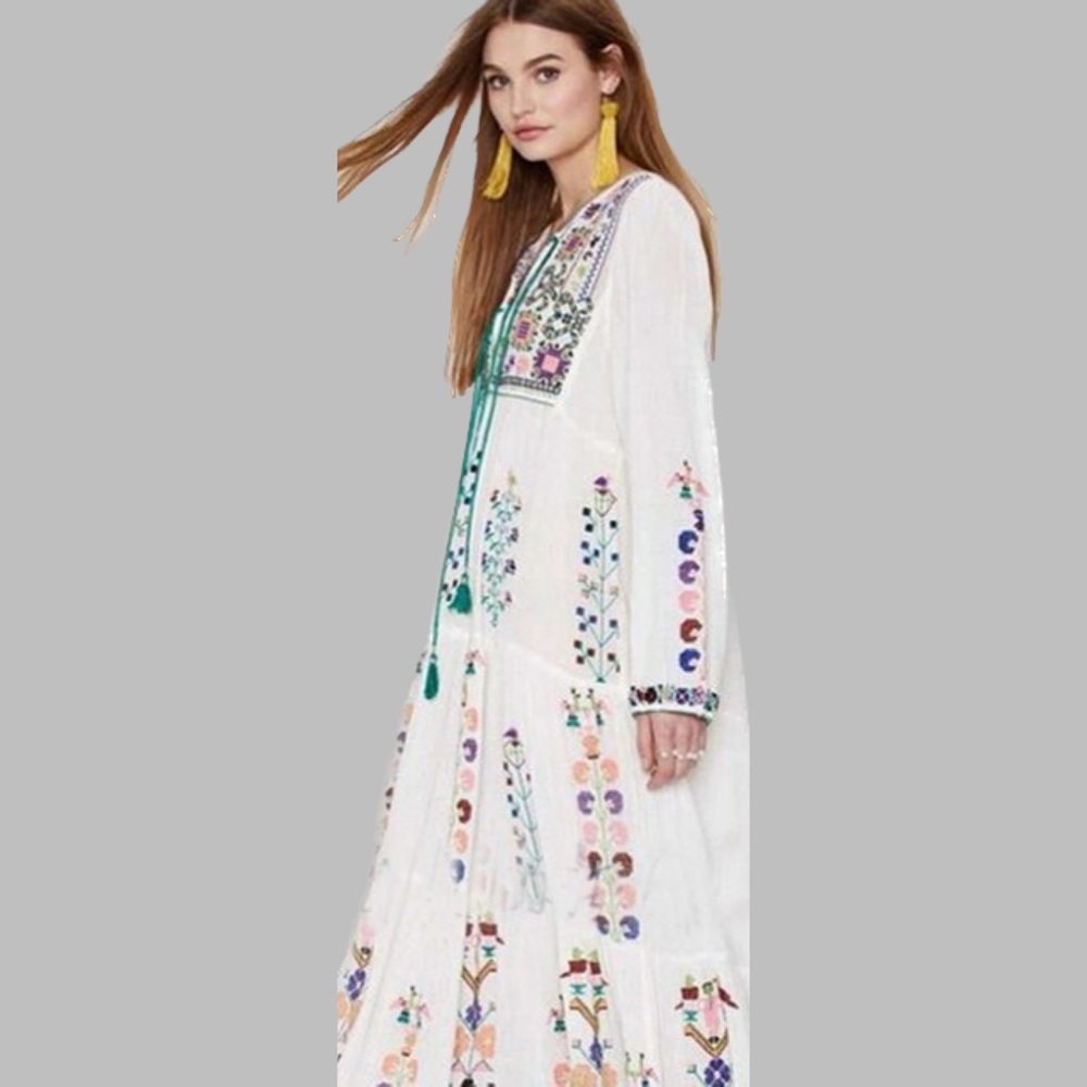 Bohemia Double Rope Tie Neck 3/4 Sleeve Maxi Dress Size 3XL